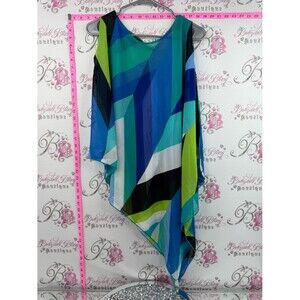 Rapz poncho shawl cover up Colorblock One-Shoulder Tunic in Teal, Blue & Lime